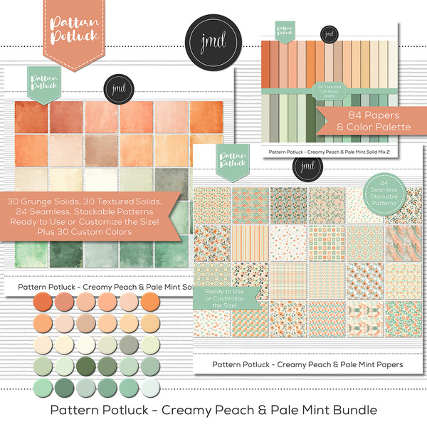 Pattern Potluck - Creamy Peach & Pale Mint Bundle Digital Art - Digital Scrapbooking Kits