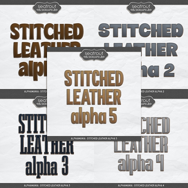 AlphaMania - Stitched Leather Alpha Bundle Digital Art - Digital Scrapbooking Kits