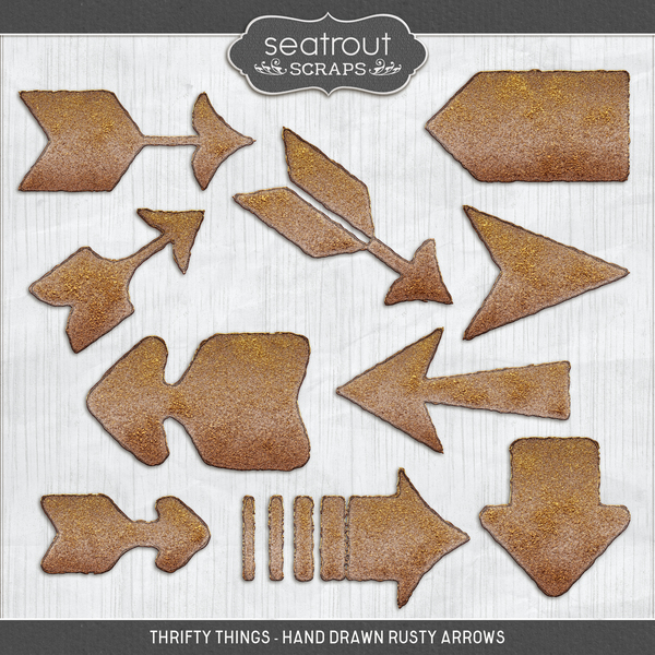Thrifty Things - Hand Drawn Rusty Arrows Digital Art - Digital Scrapbooking Kits