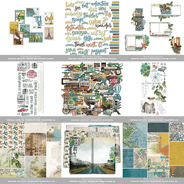 Vintage Artistry Wherever Scrapbook Bundle 02 Digital Art - Digital Scrapbooking Kits