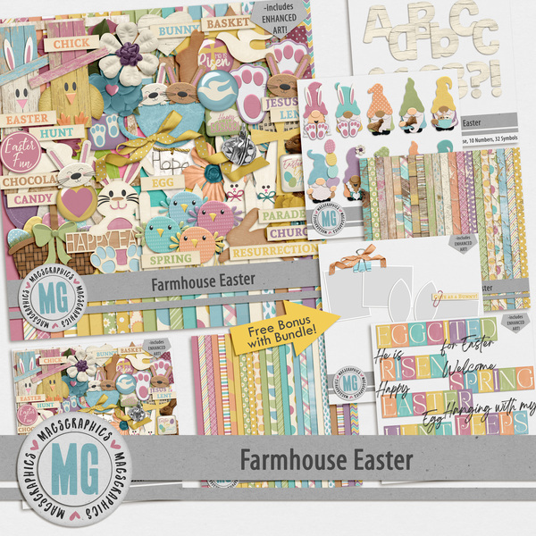 Farmhouse Easter Bundle Digital Art - Digital Scrapbooking Kits