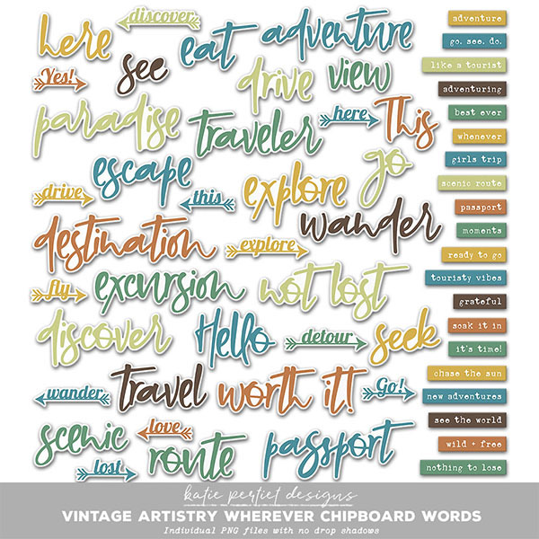 Vintage Artistry Wherever Chipboard Words Digital Art - Digital Scrapbooking Kits