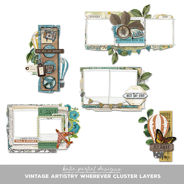 Vintage Artistry Wherever Cluster Layers Digital Art - Digital Scrapbooking Kits