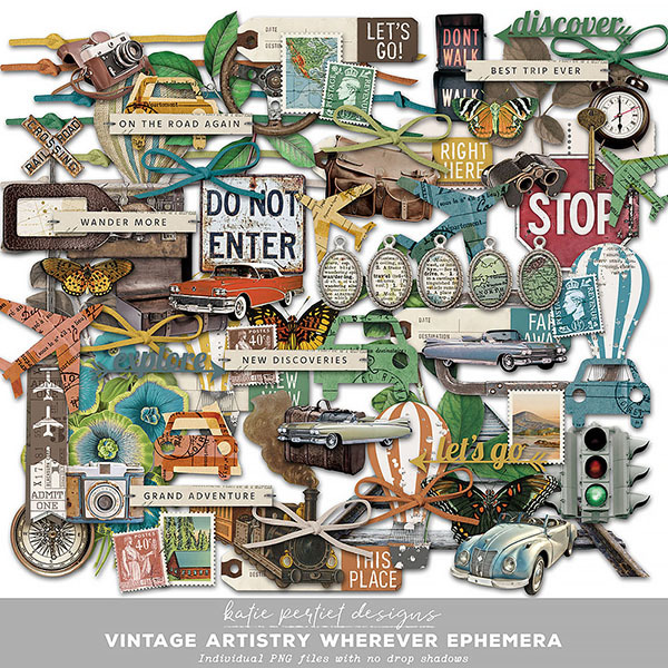 Vintage Artistry Wherever Ephemera Digital Art - Digital Scrapbooking Kits