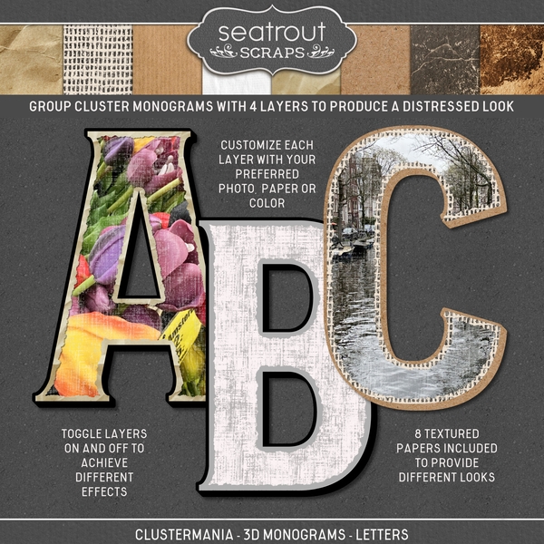 ClusterMania - 3D Monograms - Letters Digital Art - Digital Scrapbooking Kits