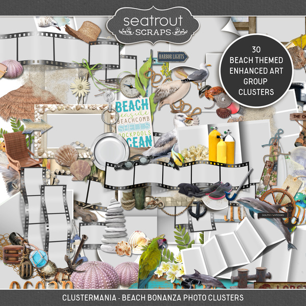ClusterMania - Beach Bonanza Photo Clusters Digital Art - Digital Scrapbooking Kits