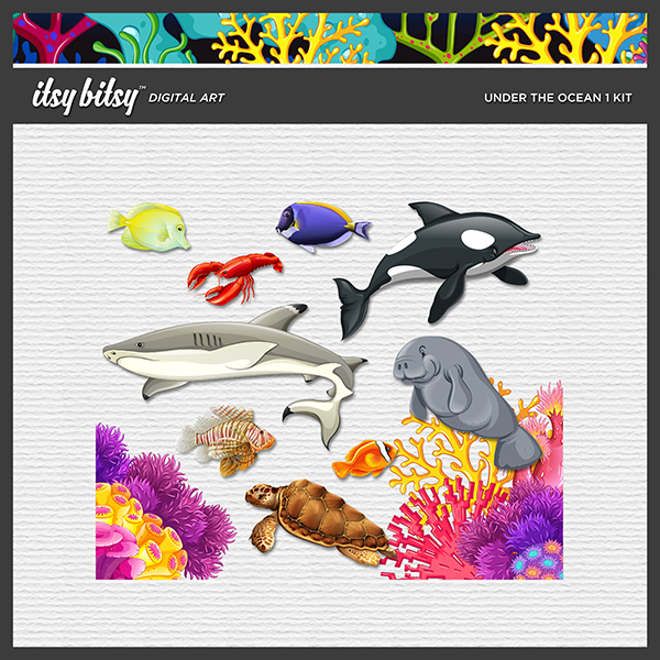 Under The Ocean 1 Kit Digital Art - Digital Scrapbooking Kits