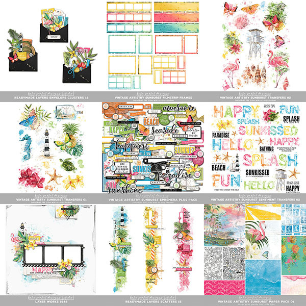 Vintage Artistry Sunburst Scrapbook Bundle 01 Digital Art - Digital Scrapbooking Kits