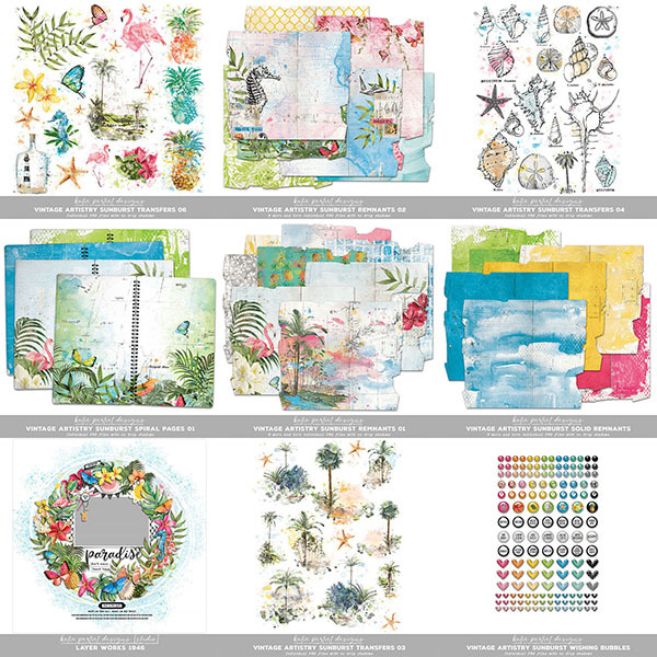 Vintage Artistry Sunburst Scrapbook Bundle 03 Digital Art - Digital Scrapbooking Kits