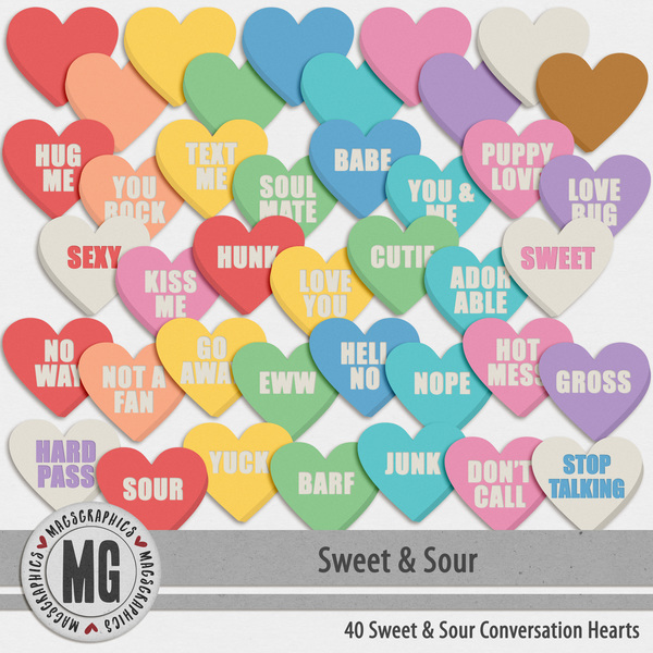 Sweet & Sour Conversation Hearts Digital Art - Digital Scrapbooking Kits