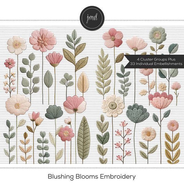Blushing Blooms Embroidery Digital Art - Digital Scrapbooking Kits