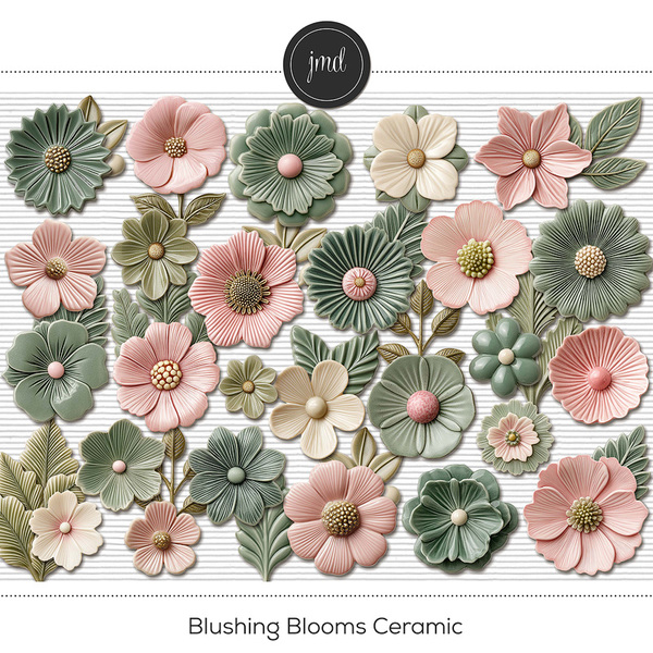 Blushing Blooms Ceramic Digital Art - Digital Scrapbooking Kits
