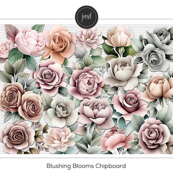 Blushing Blooms Chipboard Digital Art - Digital Scrapbooking Kits