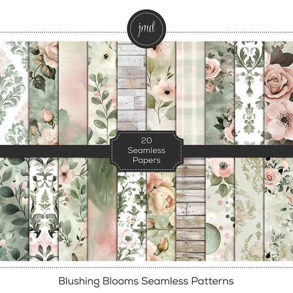 Blushing Blooms Seamless Patterns Digital Art - Digital Scrapbooking Kits