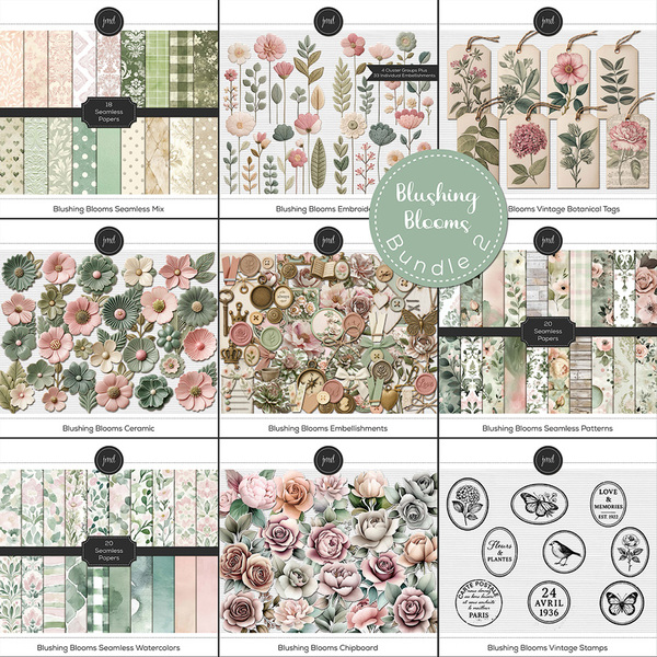 Blushing Blooms Bundle 2 Digital Art - Digital Scrapbooking Kits