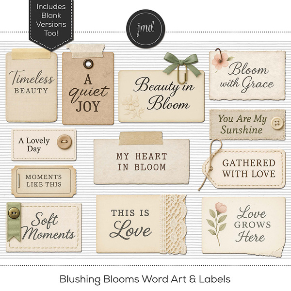 Blushing Blooms Word Art & Labels Digital Art - Digital Scrapbooking Kits