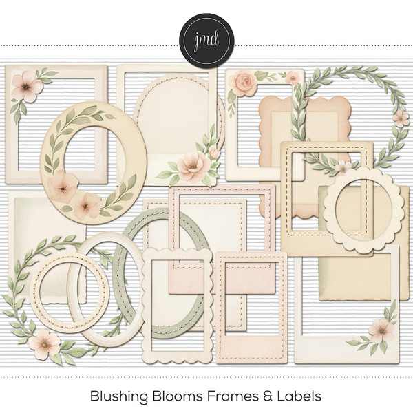 Blushing Blooms Frames & Labels Digital Art - Digital Scrapbooking Kits