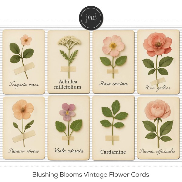 Blushing Blooms Vintage Flower Cards Digital Art - Digital Scrapbooking Kits
