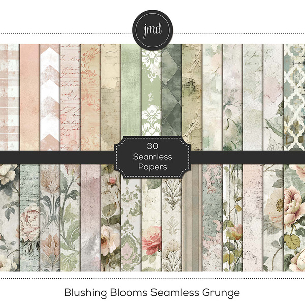 Blushing Blooms Seamless Grunge Digital Art - Digital Scrapbooking Kits