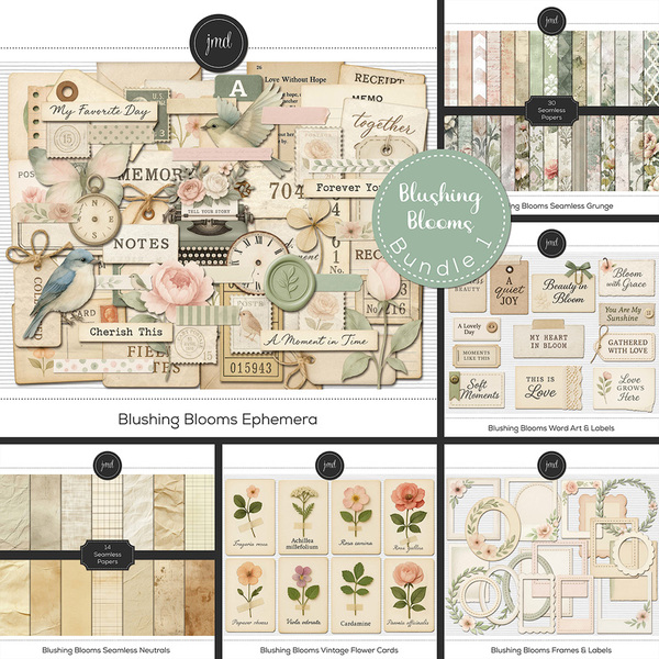 Blushing Blooms Bundle 1 Digital Art - Digital Scrapbooking Kits
