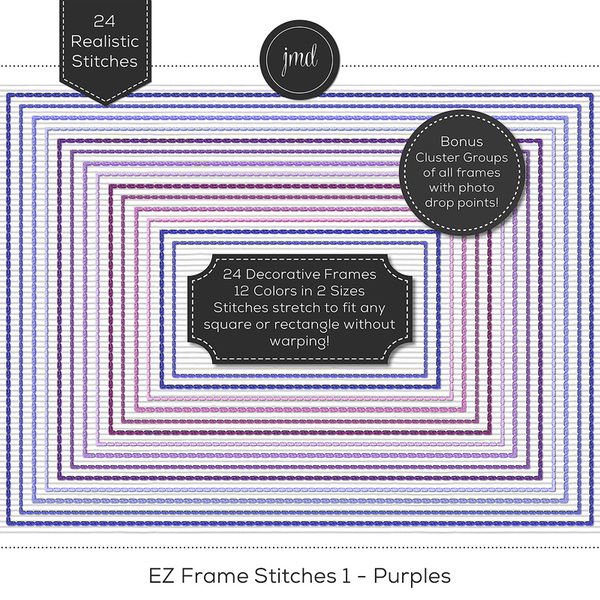 EZ Frame Stitches 1 - Purples Digital Art - Digital Scrapbooking Kits