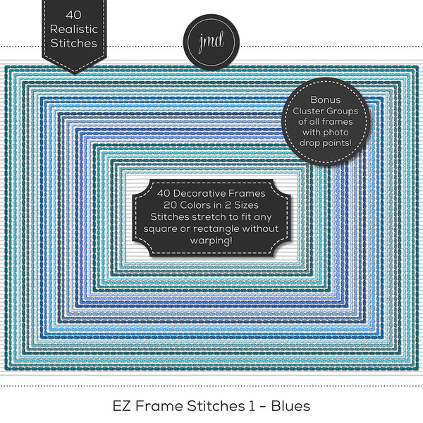 EZ Frame Stitches 1 - Blues Digital Art - Digital Scrapbooking Kits