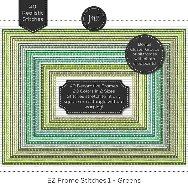 EZ Frame Stitches 1 - Greens Digital Art - Digital Scrapbooking Kits