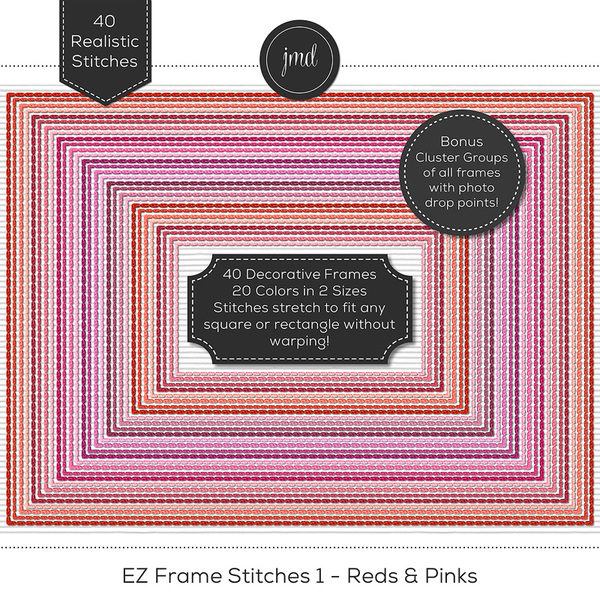 EZ Frame Stitches 1 - Reds & Pinks Digital Art - Digital Scrapbooking Kits