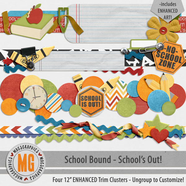 School Bound School's Out Enhanced Trims Digital Art - Digital Scrapbooking Kits
