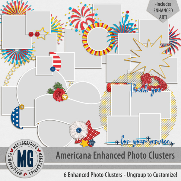 Americana Enhanced Photo Clusters Digital Art - Digital Scrapbooking Kits