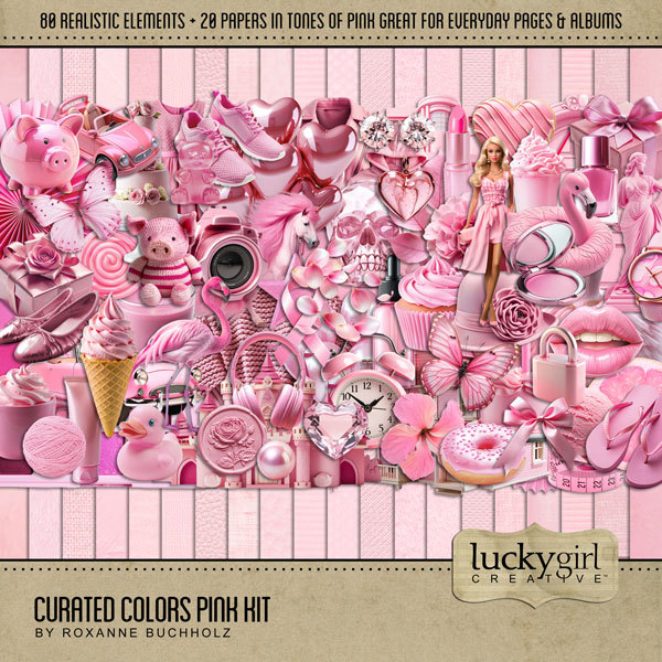 Curated Colors Pink Kit Digital Art - Digital Scrapbooking Kits