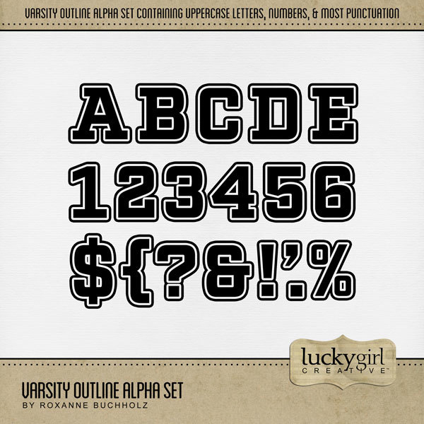 Varsity Outline Alpha Set Digital Art - Digital Scrapbooking Kits