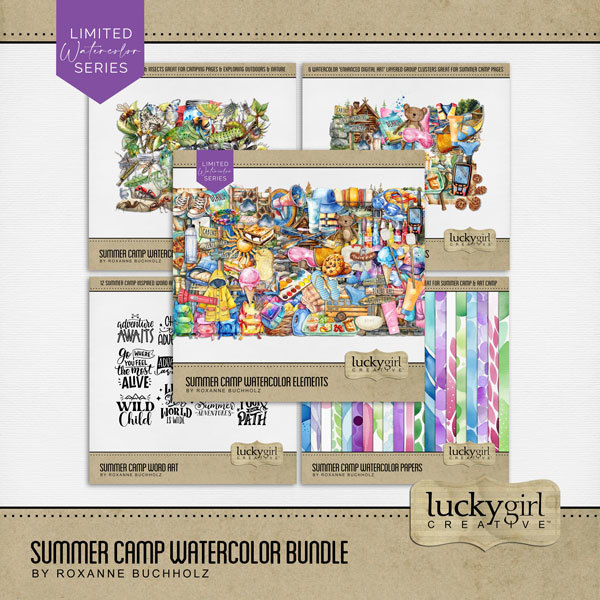 Summer Camp Watercolor Bundle Digital Art - Digital Scrapbooking Kits