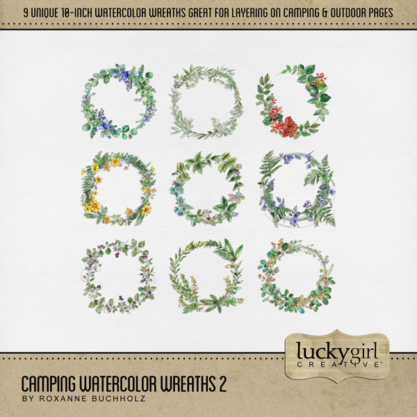 Camping Watercolor Wreaths 2 Digital Art - Digital Scrapbooking Kits