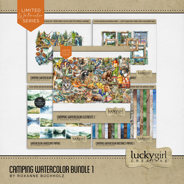 Camping Watercolor Bundle 1 Digital Art - Digital Scrapbooking Kits