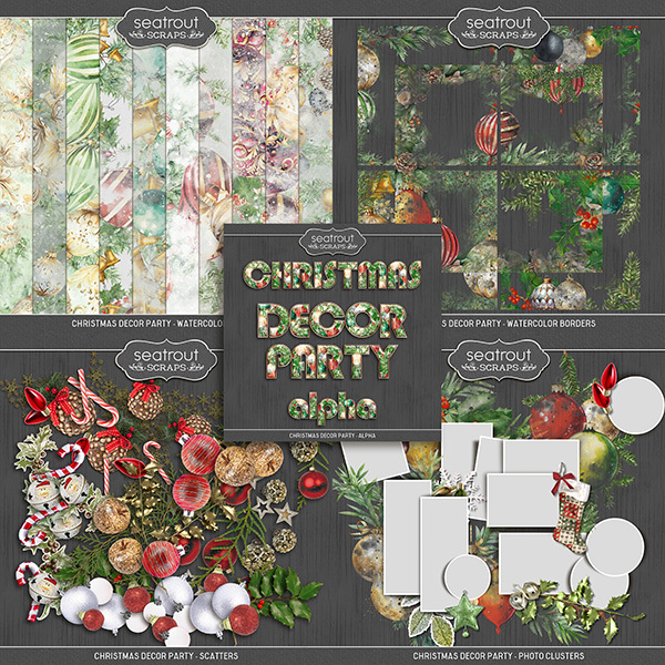 Christmas Decor Party Bundle Digital Art - Digital Scrapbooking Kits