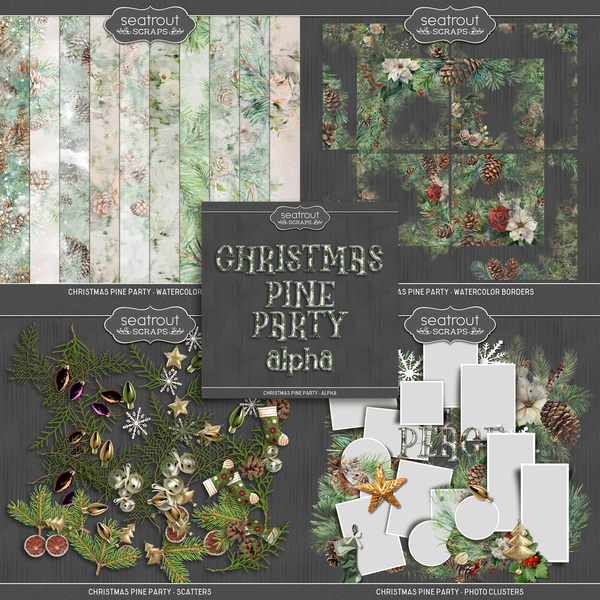 Christmas Pine Party Bundle Digital Art - Digital Scrapbooking Kits