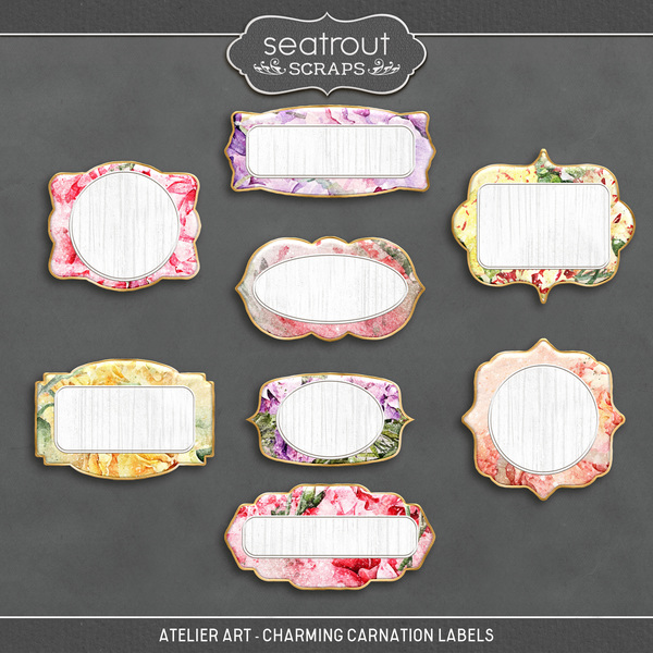 Atelier Art - Charming Carnation Labels Digital Art - Digital Scrapbooking Kits