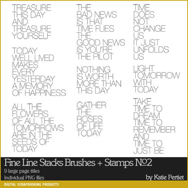 Fine Line Stacks Brushes and Stamps 02 Digital Art - Digital Scrapbooking Kits