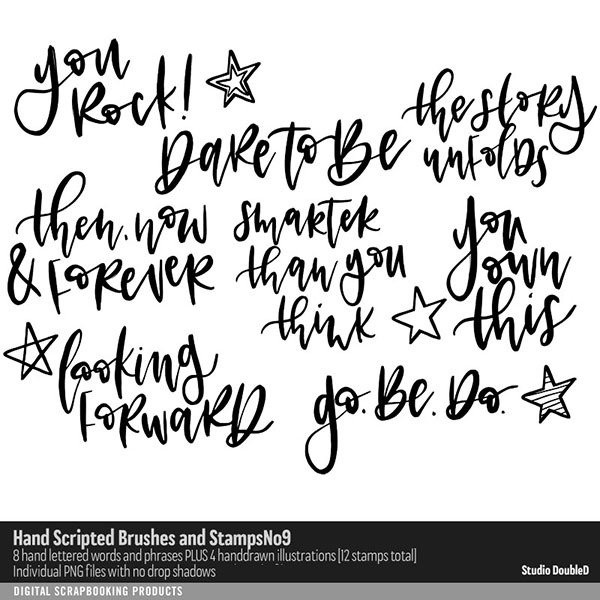 Hand Scripted Brushes and Stamps 09 Digital Art - Digital Scrapbooking Kits