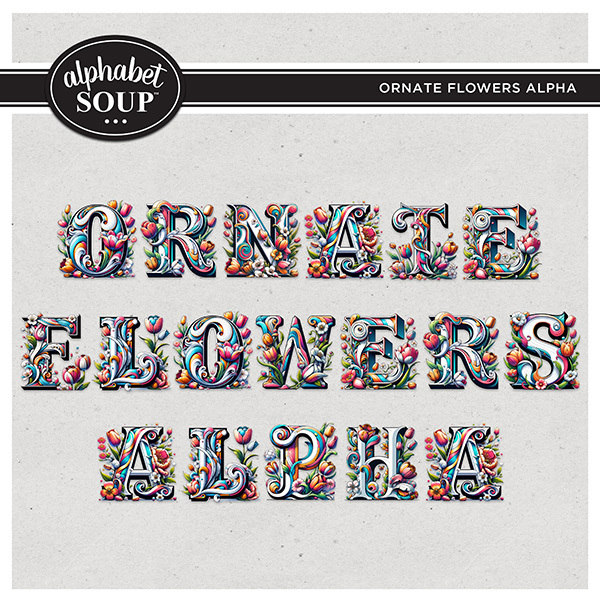 Ornate Flowers Alpha Digital Art - Digital Scrapbooking Kits