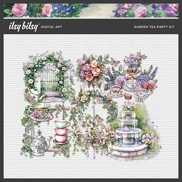 Garden Tea Party Kit Digital Art - Digital Scrapbooking Kits