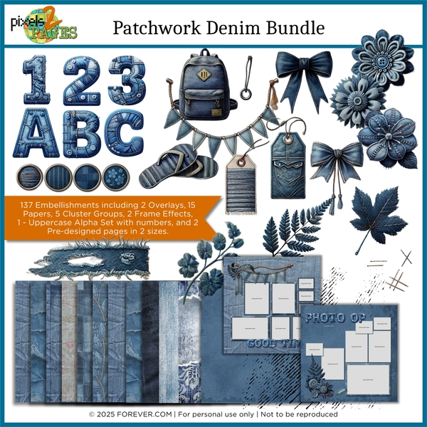 Patchwork Denim Bundle Digital Art - Digital Scrapbooking Kits