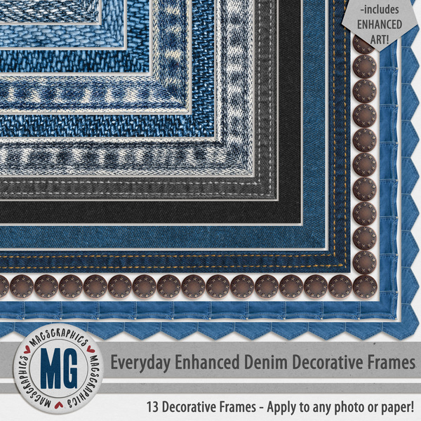 Everyday Enhanced Denim Decorative Frames Digital Art - Digital Scrapbooking Kits