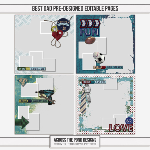 Best Dad Pre-Designed Editable Pages Digital Art - Digital Scrapbooking Kits