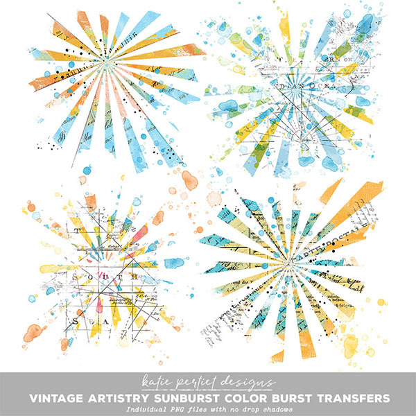 Vintage Artistry Sunburst Color Wash Transfers Digital Art - Digital Scrapbooking Kits