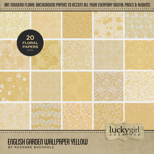 English Garden Wallpaper Yellow Digital Art - Digital Scrapbooking Kits