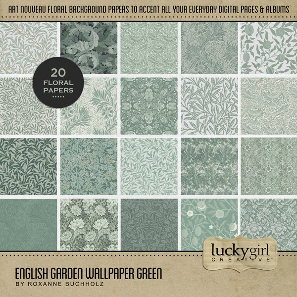 English Garden Wallpaper Green Digital Art - Digital Scrapbooking Kits