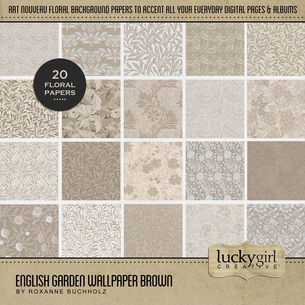 English Garden Wallpaper Brown Digital Art - Digital Scrapbooking Kits