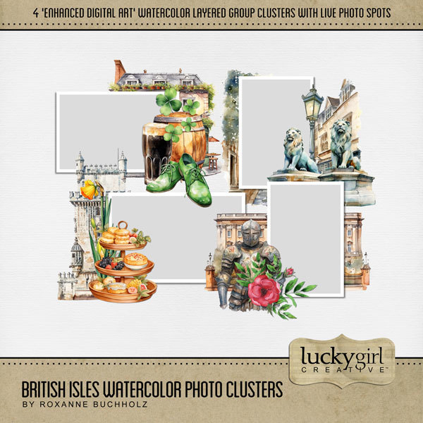 British Isles Watercolor Photo Clusters Digital Art - Digital Scrapbooking Kits